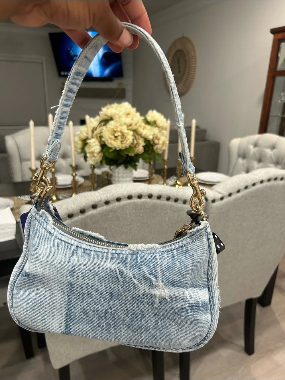 Coach Teri Shoulder Bag In Loved Denim With Charms